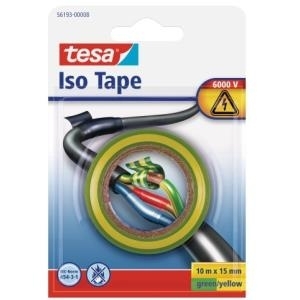 tesa Isolierband ISO TAPE, 15 mm x 10 m, grün / gelb Klebeband zum Isolieren und Reparieren elektrischer (56192-00014-01)