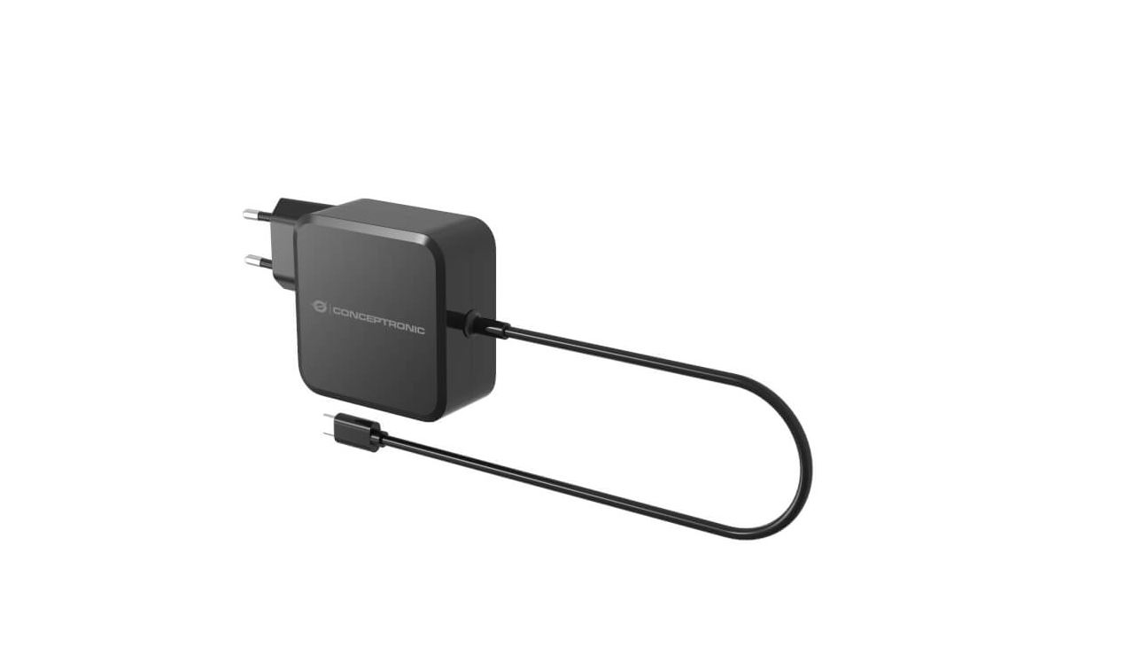 Conceptronic OZUL05BE 100W GaN USB-PD-Ladegerät, Eingebautes USB-C-Kabel. Aufladetyp: Drinnen, Energiequelle: AC, Aufladekompatibilität: Universal. Eingangsspannung: 100 - 240 V, Maximale Ausgangsspannung: 20 V. Energieschutzeigenschaften: Überhitzung, Überlastschutz, Kurzschluß. Kabellänge: 1,8 m, Produktfarbe: Schwarz (OZUL05BE)