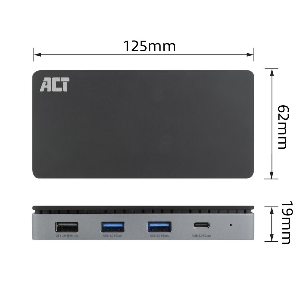 ACT AC7093 USB-C 3.2 Gen 1 Dockingstation 2x HDMI 4K MST Gigabit Ethernet 100 W PD Schwarz, Grau