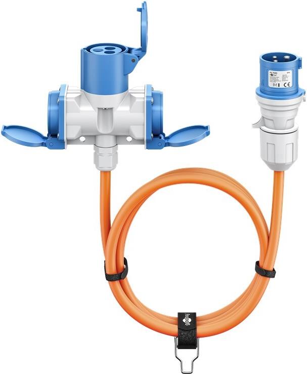 Goobay CEE-Adapterleitung CEE-Stecker auf 1x CEE-Kupplung und 2x Schutzkontakt-Kupplung (76266)