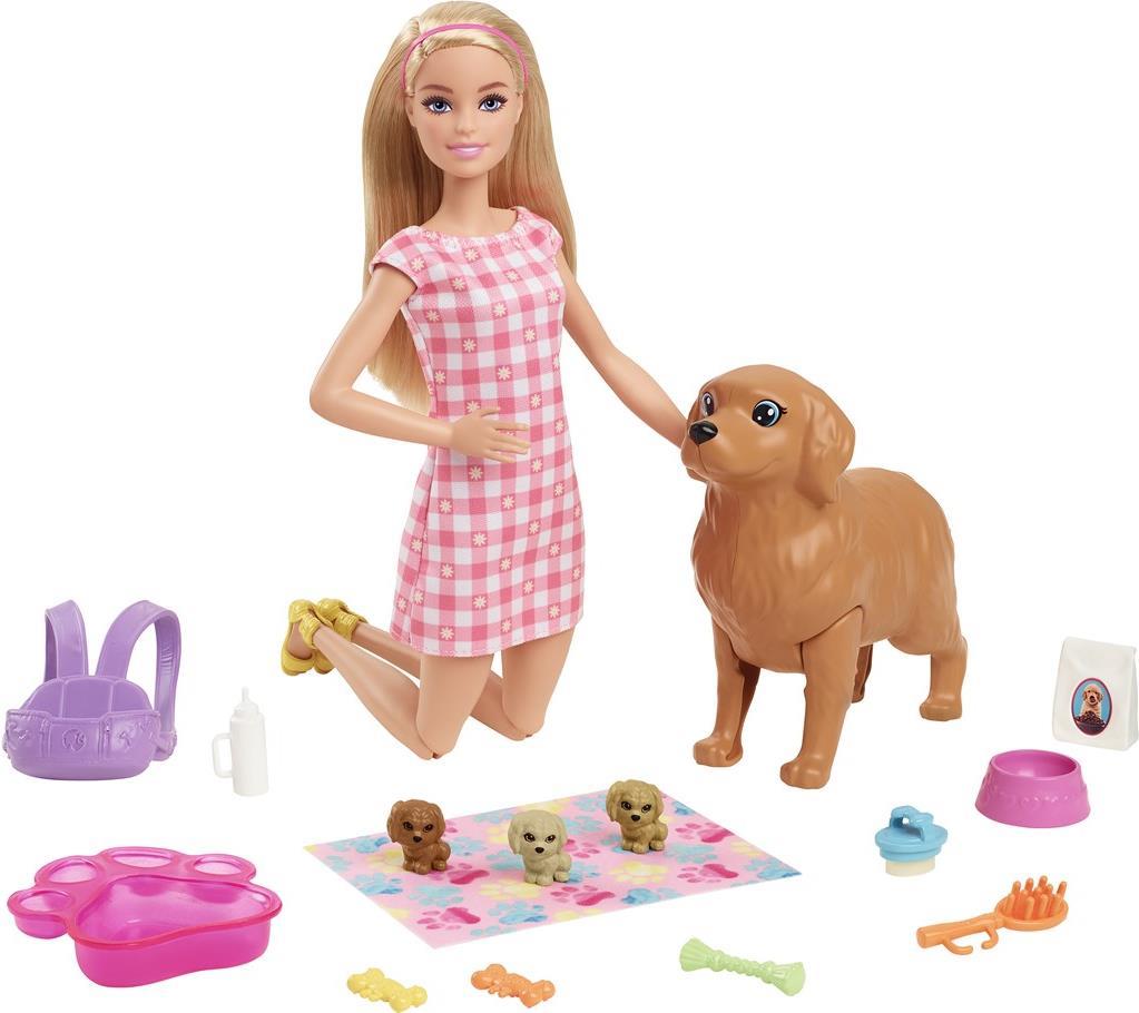 Mattel Barbie Puppe (blond) mit Hund und Welpen (HCK75)