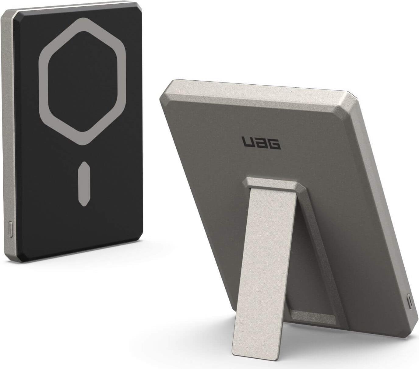 UAG Urban Armor Gear Ultra Slim Rugged Powerbank Magnetic Wireless Charger mit Standfunktion | 1x 20W USB-C | 5.000 mAh | Qi | schwarz/titan | 9B4417113636 (9B4417113636)