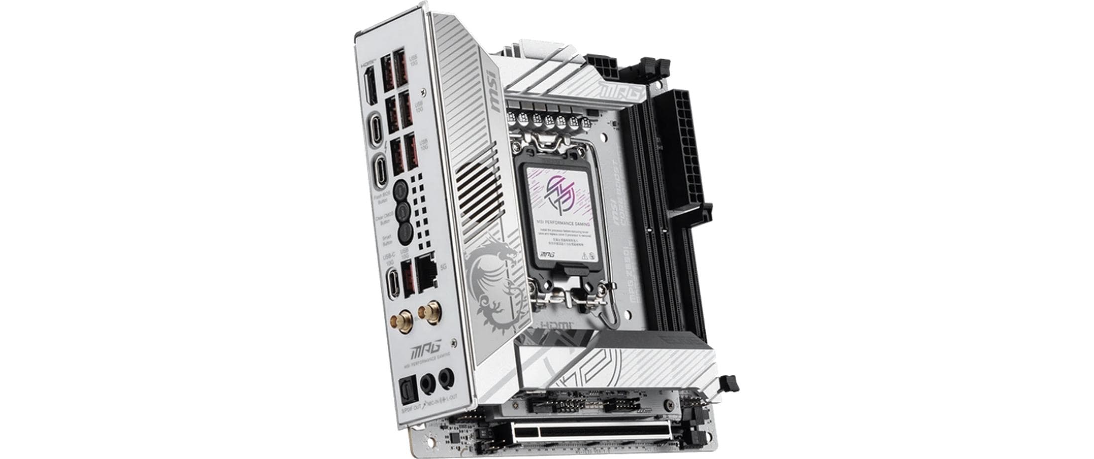 MSI MPG Z890I EDGE TI WIFI Mainboard Mini-ITX Intel Z890 LGA 1851 DDR5 Wi-Fi 7 Silber/Weiß