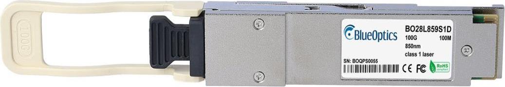 HPE R9F75A kompatibler BlueOptics© QSFP28 Transceiver für Multimode 100 Gigabit Highspeed Datenübertragungen in Glasfaser Netzwerken. Unterstützt 100 Gigabit Ethernet Anwendungen in Switchen, Routern, Storage Systemen und ähnlicher Hardware. BlueOptics QS (R9F75A-BO)