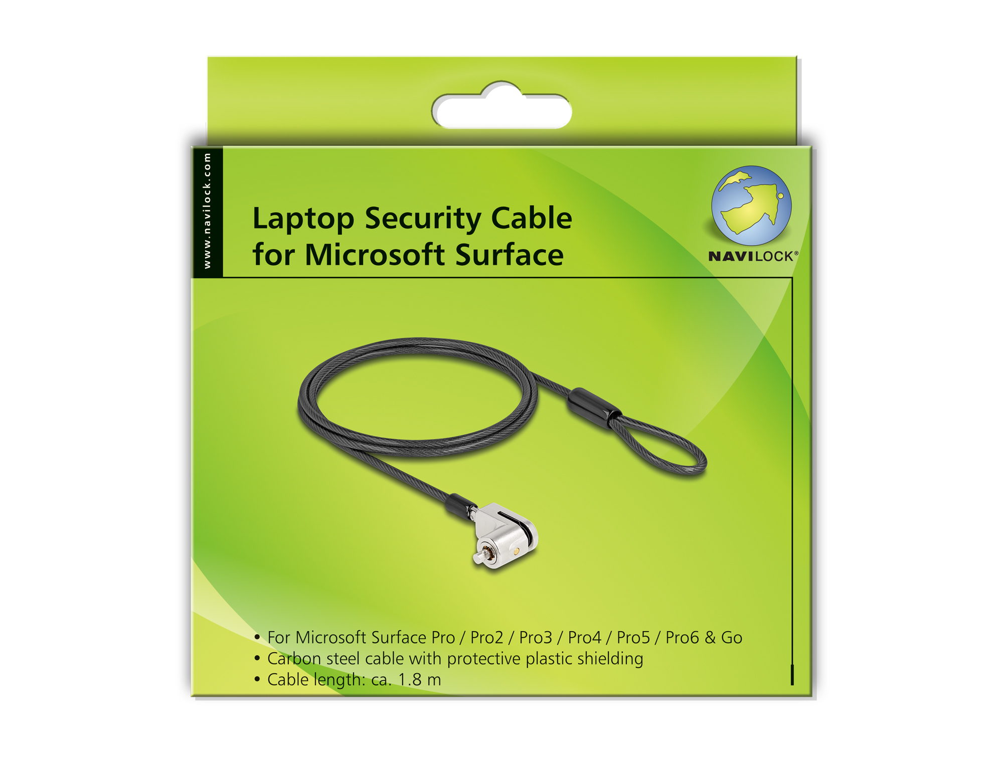 Navilock 20891 Sicherungskabel für Microsoft Surface Pro & Go Schwarz