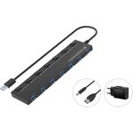 Conceptronic HUBBIES19BP 7-Port-USB 3.0-Hub mit Netzteil, 90 cm Kabel, einzelner Netzschalter, USB 3.2 Gen 1. Hostschnittstelle: USB 3.2 Gen 1 (3.1 Gen 1) Type-A, Hub-Schnittstellen: USB 3.2 Gen 1 (3.1 Gen 1) Type-A. Datenübertragungsrate: 5000 Mbit/s, Produktfarbe: Schwarz, Ursprungsland: China. Eingangsspannung: 5 V, Eingangsstrom: 3 A. Unterstützt Windows-Betriebssysteme: Windows 11 Enterprise x64, Windows 7 Professional x64, Windows Vista Enterprise x64, Windows 10,..., Unterstützt Mac-Betriebssysteme: Mac OS X 10.10 Yosemite, Mac OS X 10.11 El Capitan, Mac OS X 10.12 Sierra, Mac OS X 10.13 High.... Breite: 51 mm, Tiefe: 175 mm, Höhe: 15 mm (HUBBIES19BP)