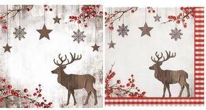 PAPSTAR Weihnachts-Motivservietten "X-mas Deer" 400 x 400 mm, bedruckt, 1/4 Falz, 3-lagig - 1 Stück (37222)