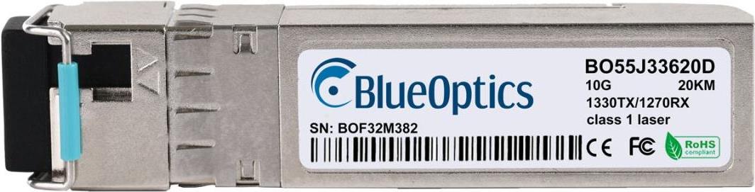 Level One SFP-6531 kompatibler BlueOptics SFP+ Bidi Transceiver für Singlemode 10 Gigabit Highspeed Datenübertragungen in Glasfaser Netzwerken. Unterstützt 10 Gigabit Ethernet, Fibre Channel oder SONET/SDH Anwendungen in Switchen, Routern, Storage Systeme (SFP-6531-BO)