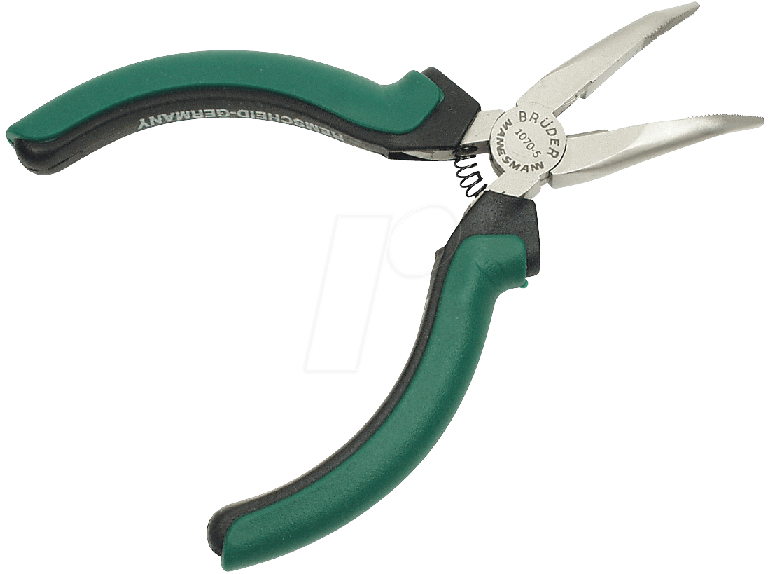 BRÜDER MANNESMANN GREEN LINE BRÜDER MANNESMANN Spitzzange "Elektronik", gebogen, 125 mm aus Werkzeugstahl, Farbe: grün / silber / schwarz, mit 2 - 1 Stück (M 1070-5)