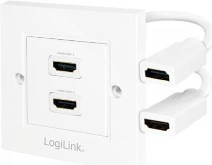 Logilink HDMI Adapter, wall socket, 2-port, white (AH0015)