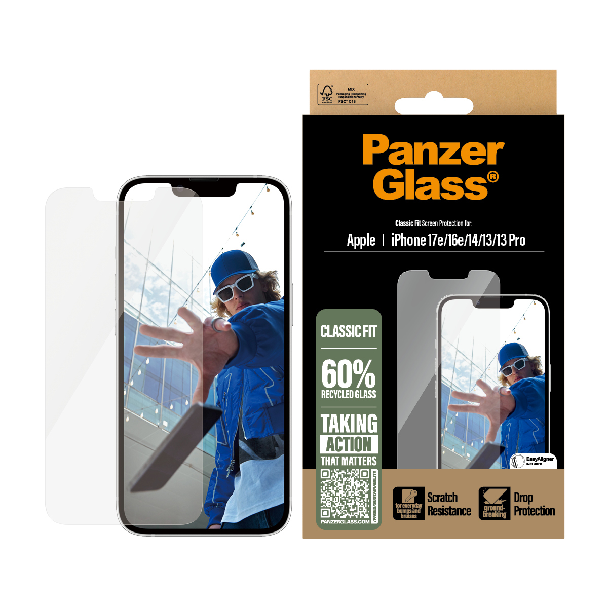 PanzerGlass Displayschutz für iPhone 14, 13, 13 Pro, 16e Classic Fit Transparent