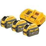 DEWALT Starter-Set 3xAkku 54V/162 Wh - Technische Daten:|Akku-Spannung und -Kapazität: 54 bzw. 18 Volt mit max. 9,0 Ah|Akku-Leistung: 162 Wh|Abmessungen (L x B x H): 13,0 x 8,0 x 9,5 cm|Gewicht: 1,25 kg|DCB 118:|Für Akku-Typ (Volt): XR Schiebe-Akkus mit 18 Volt sowie mit 54 bzw. 18 Volt FLEXVOLT-Akkus|Akku-Technologie: Li-Ion|Ladestrom: 4 bzw. 8 A|Ladezeit mit 4 A: mit 8 A: (nur bei Akkus mit Voraussetzung für Lüfterkühlung): ca. 20 min. (1,3 Ah Akkus) / ca. 25 min. (1,5 Ah Akkus) / ca. 30 min. (2,0 Ah Akkus) / ca. 45 min. (3,0 Ah Akkus) / ca. 60 min. (4,0 Ah Akkus) / ca. 75 min. (5,0 Ah Akkus) / ca. 35 min. (5,0 Ah Akkus) / ca. 45 min. (6,0 Ah Akkus / FLEXVOLT) / ca. 65 min. (9,0 Ah Akkus / FLEXVOLT)|Abmessungen (L x B x H in cm): 19,0 x 12,0 x 8,0|Gewicht (kg): 0,6 (DCB118X3-QW)