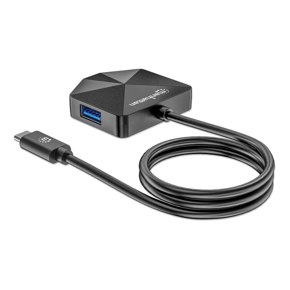 Manhattan USB-Hub 4-Port mit USB-C Stecker 2x USB-C 2x USB-A Schwarz