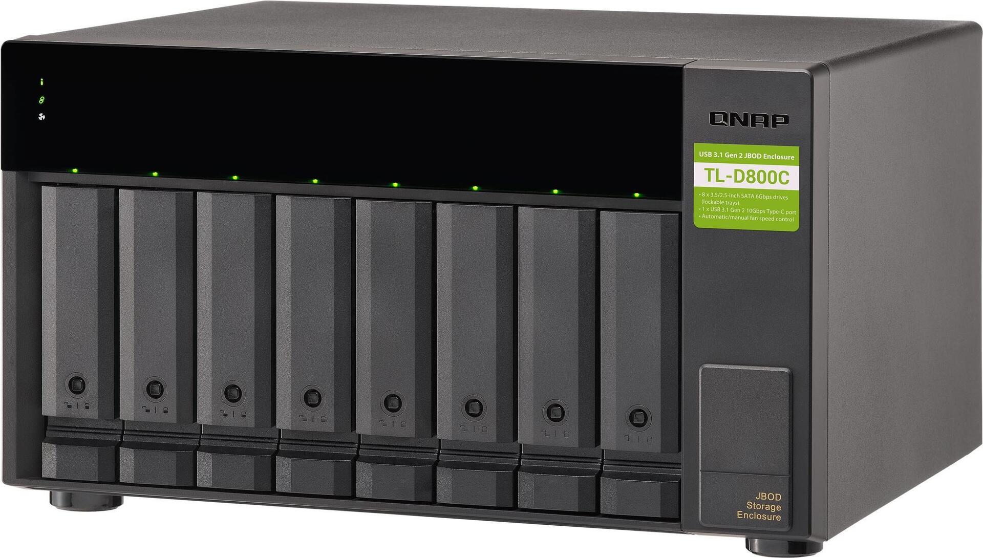 QNAP TL-D800C JBOD Festplatten-Array 8-Bay SATA USB 3.2 Gen 2 Schwarz, Grau