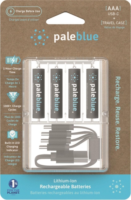 Pale Blue PB-AAA-C Wiederaufladbarer AAA Akku Lithium-Ion 1,6 V 600 mAh 4 Stück Grau