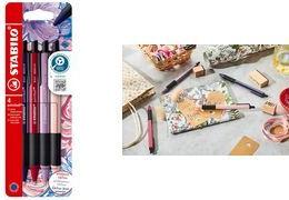 STABILO Druckkugelschreiber pointball NatureCOLORS, 4er Etui burgunderrot, rutschfeste Griffzone, mit weicher Kugel - 1 Stück (6034/4-1)