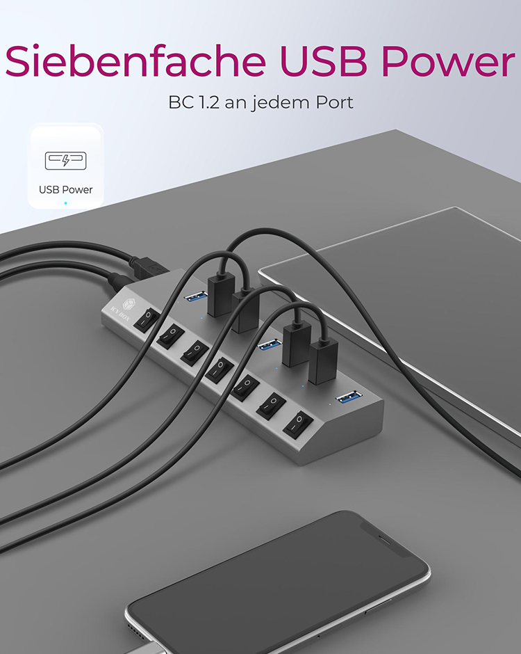 ICY BOX IB-HUB1701-C3 USB-Hub 7 Ports Anthrazit