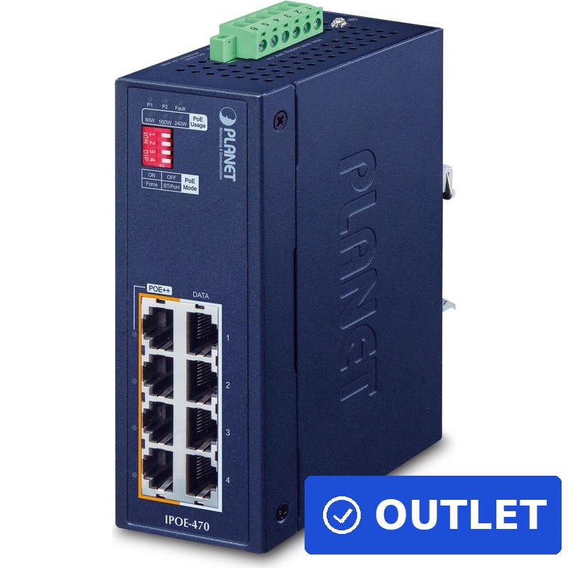 PLANET IP30 Industrial 4-port Power over Ethernet (PoE) Blau (IPOE-470) (geöffnet)