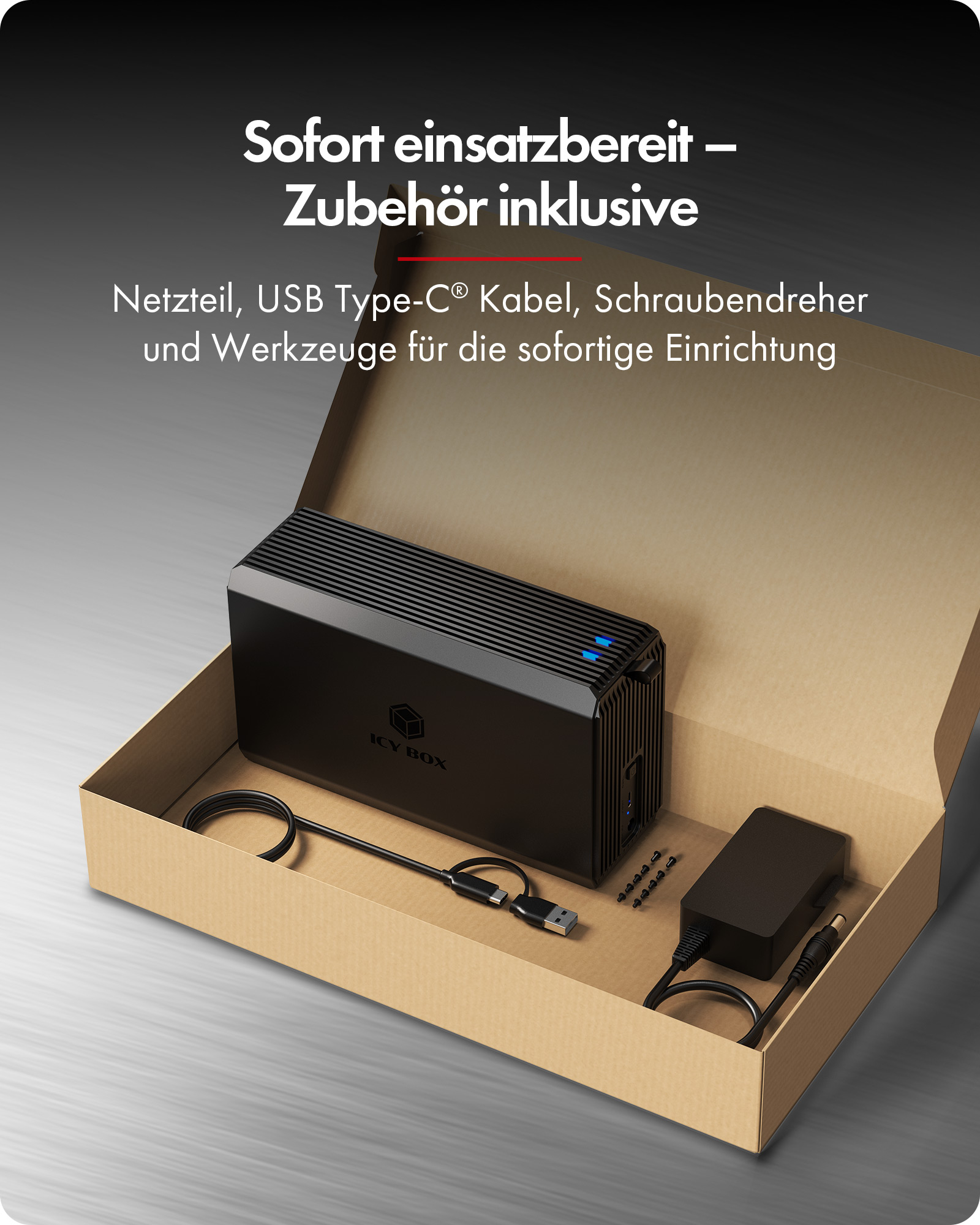ICY BOX IB-RD3720-CU3 2-Bay RAID Gehäuse 2,5"/3,5" SATA USB 3.2 Gen 2 Schwarz