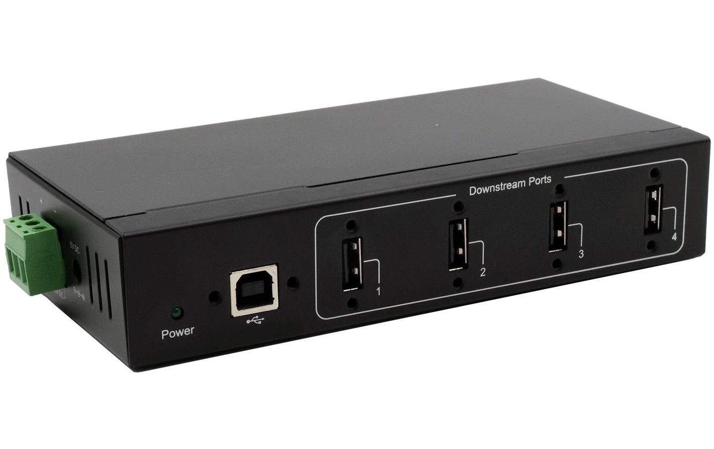 Exsys EX-11214HMVS 4-Port USB 2.0 Metall-Hub mit DIN-Rail-Montage, 15KV ESD Schutz, Schwarz