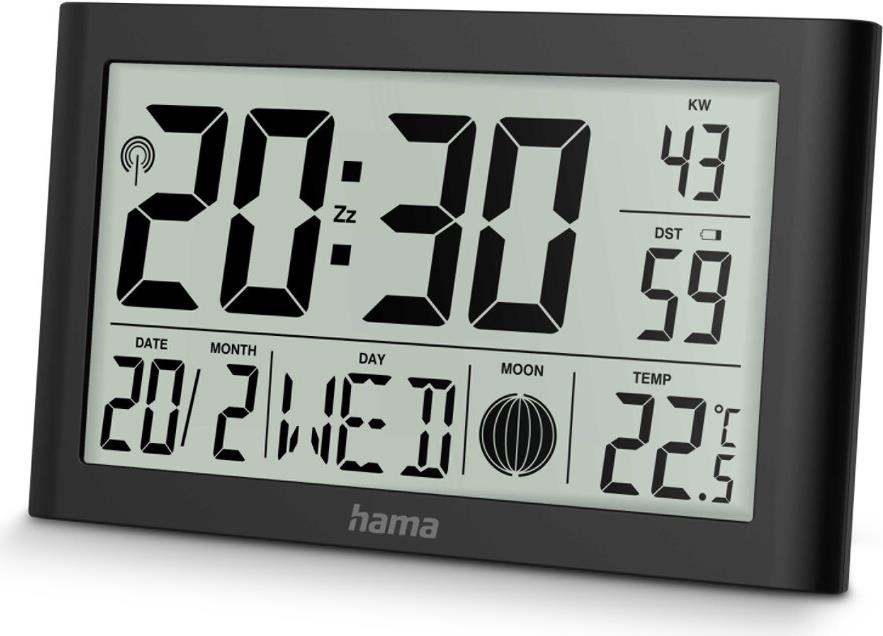 Hama Digitale Wanduhr Martinique, Funkuhr mit Thermometer/Hygrometer, Schwarz (00222217)