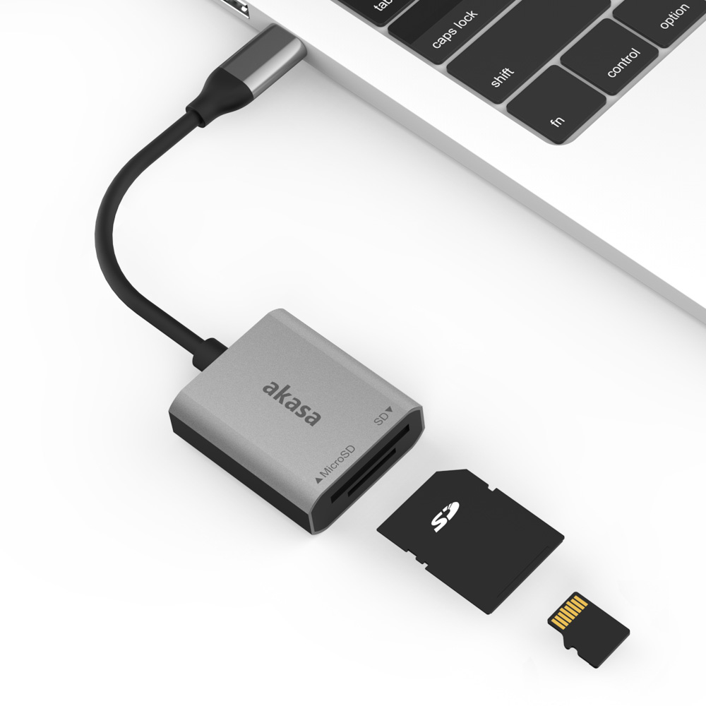 Akasa Kartenleser USB 3.2 Gen1 Type-C Dual Card Silber