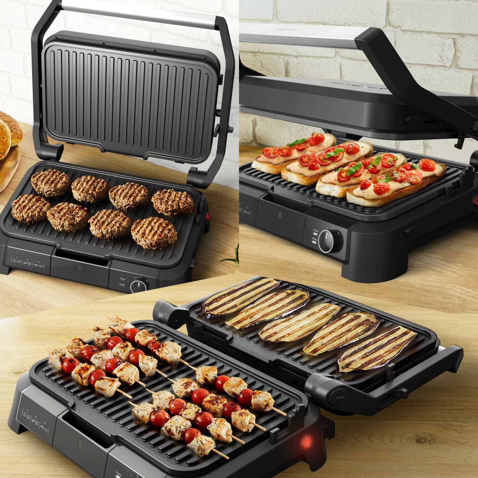 Tefal SuperGrill 3-in-1 XL Kontaktgrill GC 520 D 2000 W Schwarz, Edelstahl