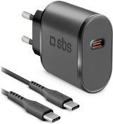 SBS Reiselader 1x USB-C 15W inkl. USB-C-Kabel (1m), schwarz (TEKITTRTC15W)