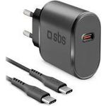 SBS Reiselader 1x USB-C 15W inkl. USB-C-Kabel (1m), schwarz (TEKITTRTC15W)