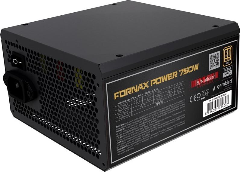 Gembird CCC-PSUBRONZE-750W Netzteil Fornax Power 750W aktive PFC 12cm Lüfter 80+Bronze (CCC-PSUBRONZE-750W)