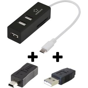 renkforce Universal 3 Port USB 2.0 OTG-Hub mit SD-Kartenleser für Smartphone/Tablet und PC