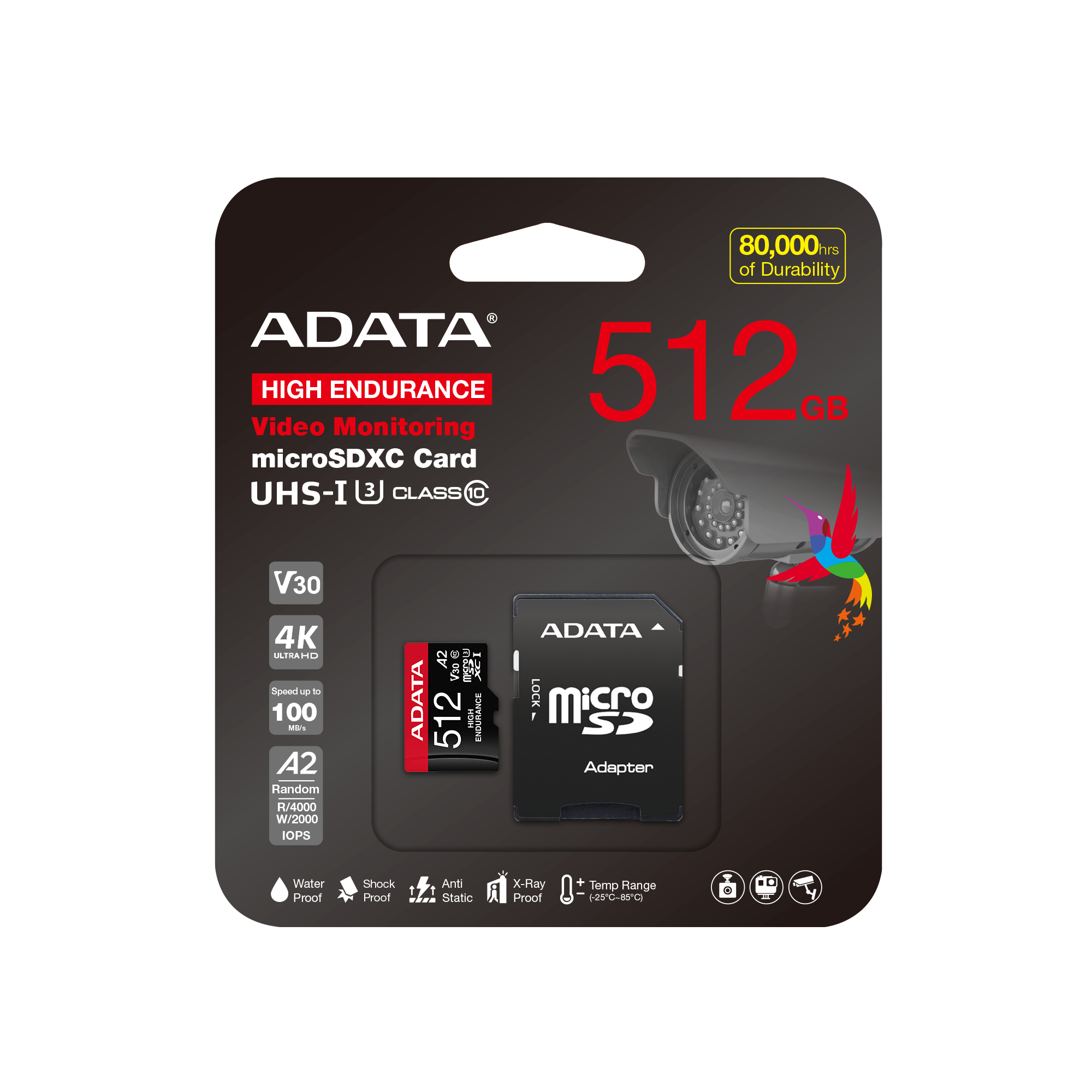 ADATA High Endurance 512 GB microSDXC UHS-I U3 V30 A2 Class 10 Schwarz, Rot