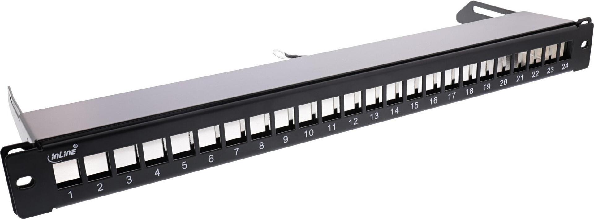 InLine® Patchfeld 24-fach, Keystone Snap-In Leerblech Patchpanel, 48,26cm (19"), 1HE, schwarz (76824K)