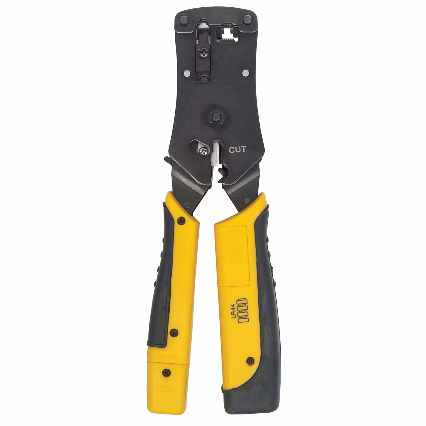 Intellinet Universal Crimpwerkzeug und Kabeltester, 2-in-1 Crimpzange und Kabelprüfer Schwarz, Gelb