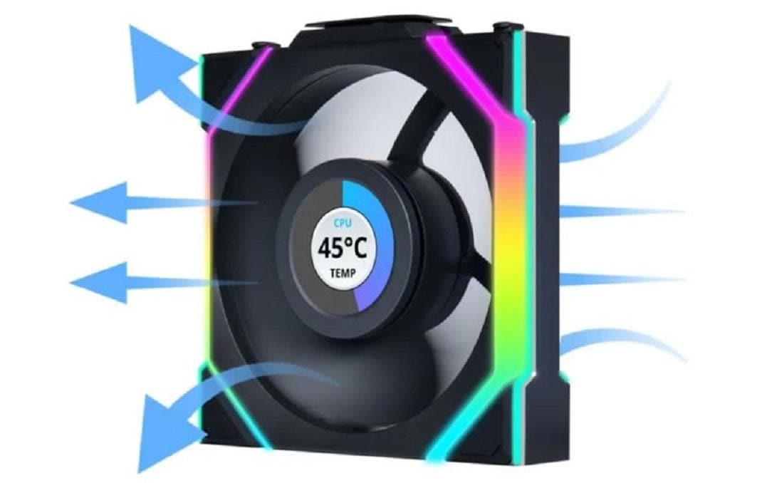 Lian Li UNI FAN SL Wireless LCD 120 mm ARGB PWM Gehäuselüfter 3er-Pack inkl. Controller Reverse Blade Schwarz