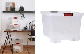 EDA Aufbewahrungsbox CLiPSTOCK, 75 Liter, PP, mit Rollen mit Deckel, Soft-Touch Griffe in schwarz/rot, sehr robust, - 1 Stück (010439)