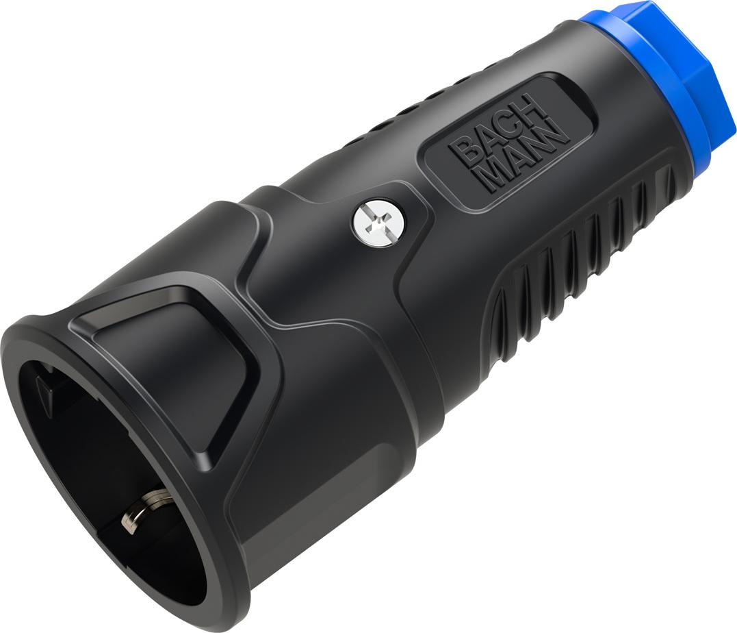 BACHMANN Schutzkontaktkupplung Vollgummi CEE7/3, IP20, schwarz / blau (BM0017345)