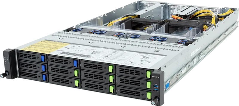 Gigabyte R283-ZF0-AAL1 Dual AMD EPYC 9004/9005 Server 2U 12x 2,5" NVMe/SATA 4x GPU 2x 2700W Schwarz, Stahl