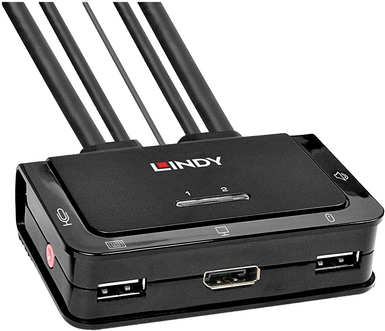 Lindy 2 Port DisplayPort 1.2, USB 2.0 & Audio Cable KVM Switch Umschalten zwischen 2 Computern mit DisplayPort-Anschluss mit nur einer Tastatur, Maus und Monitor (42344)