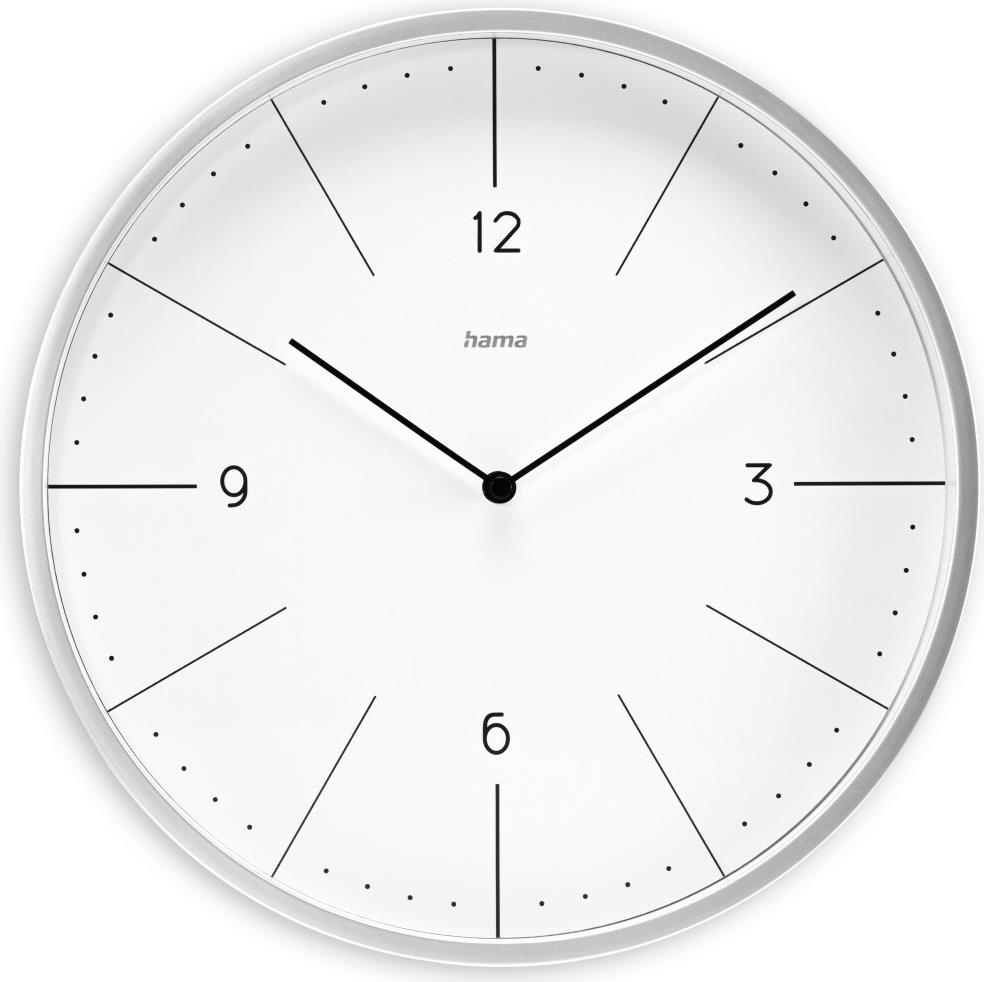 Hama Wanduhr Sardinien, Quarzuhr, ohne Ticken, analog, Ø 30 cm, Grau (00185884)