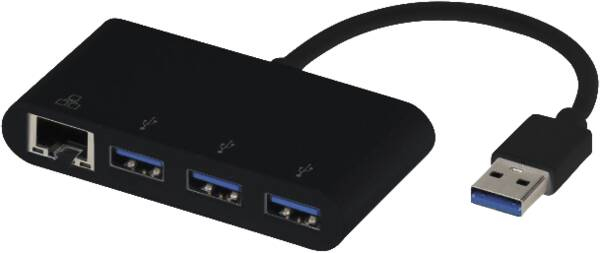 Vivanco Netzwerkadapter Kabelgebunden USB-Hub 3x USB 3.2 Gen 1 Type-A 1x RJ-45 Schwarz