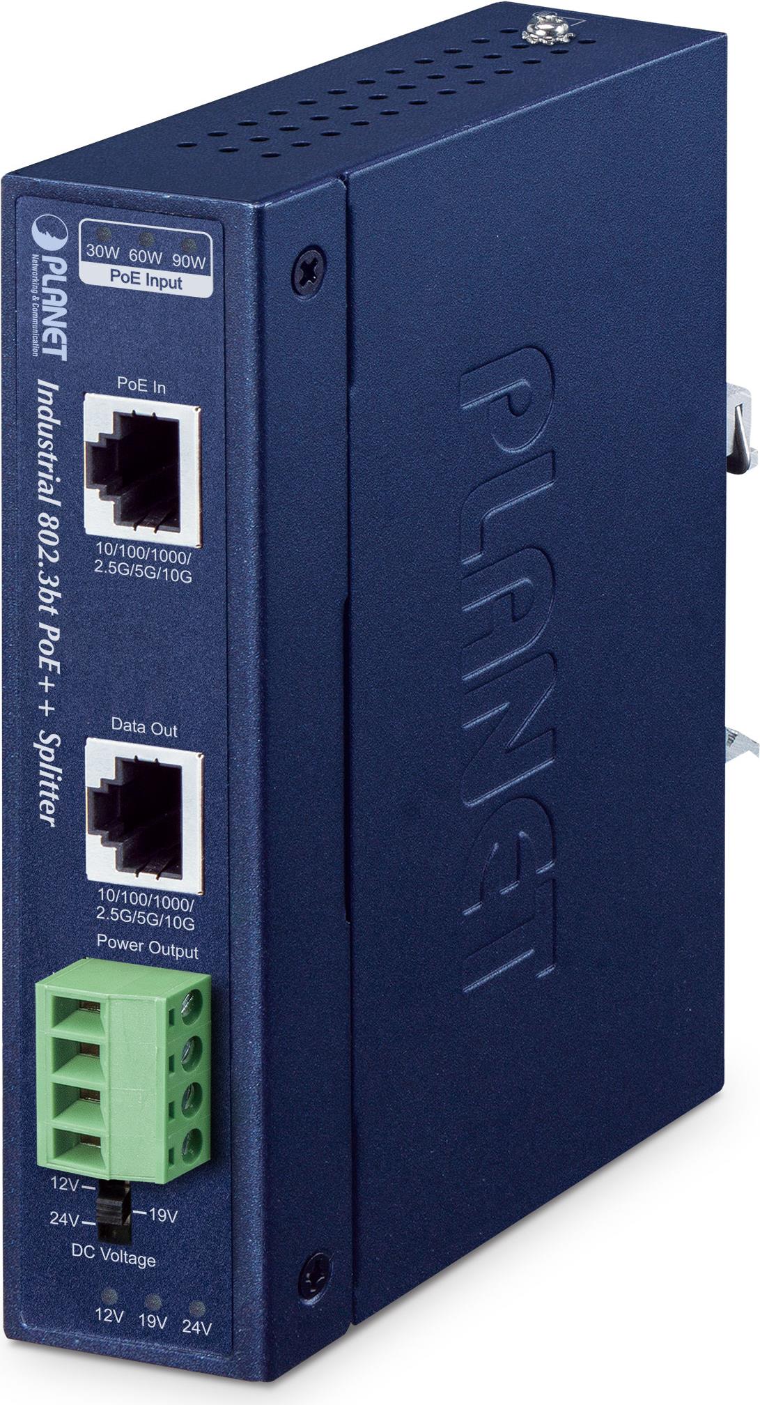 PLANET IP30 Industrial Single-Port 10Gbps 802.3bt PoE++ Splitter (IPOE-176S)