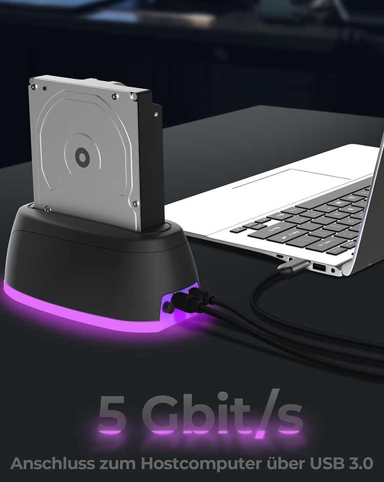 ICY BOX IB-1124L-C3 Dockingstation für 2,5"/3,5" SATA SSD/HDD USB 3.0 Schwarz