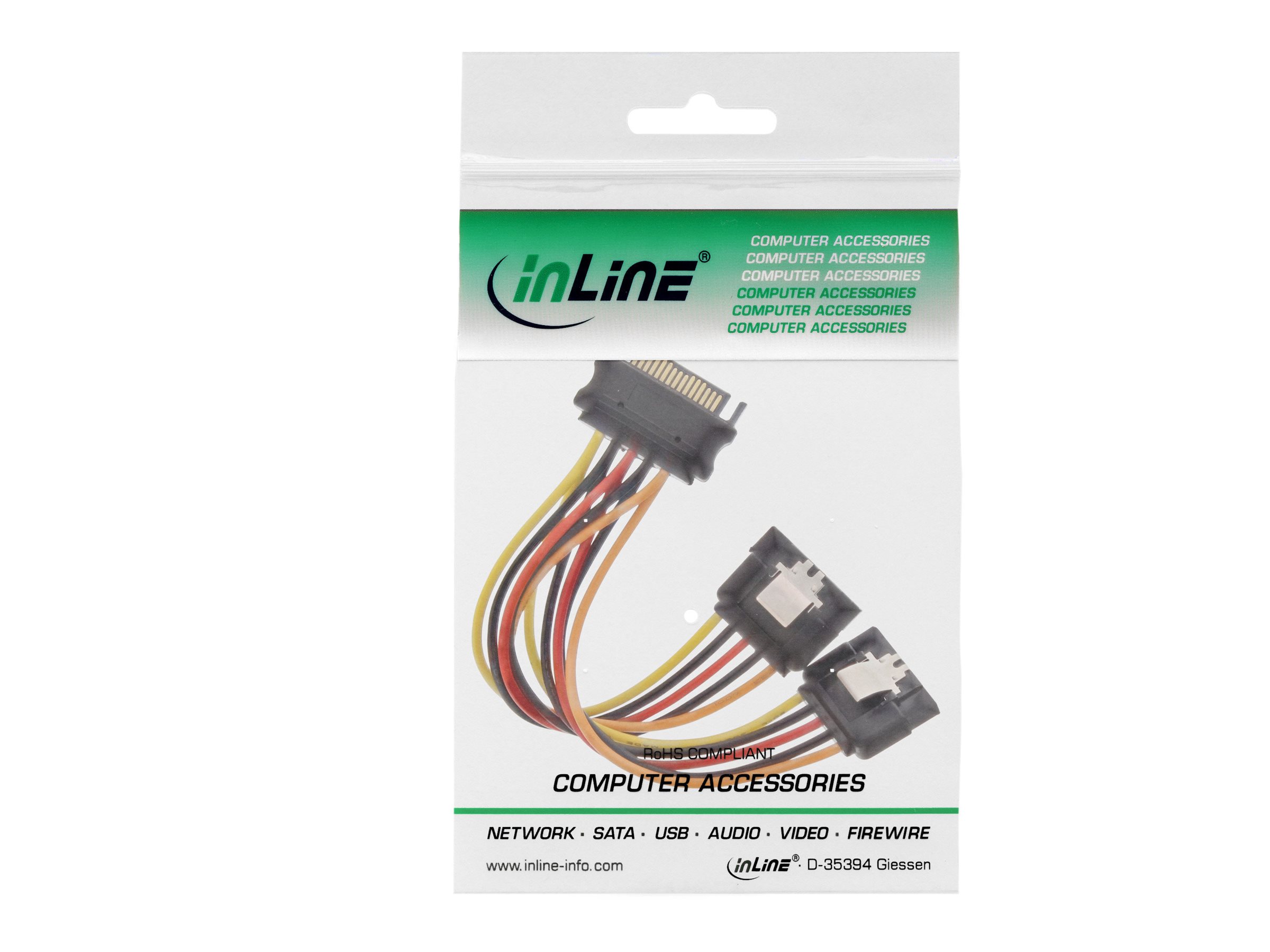 InLine SATA Strom-Y-Kabel 2x SATA Stecker an 1x SATA Buchse 0,3 m