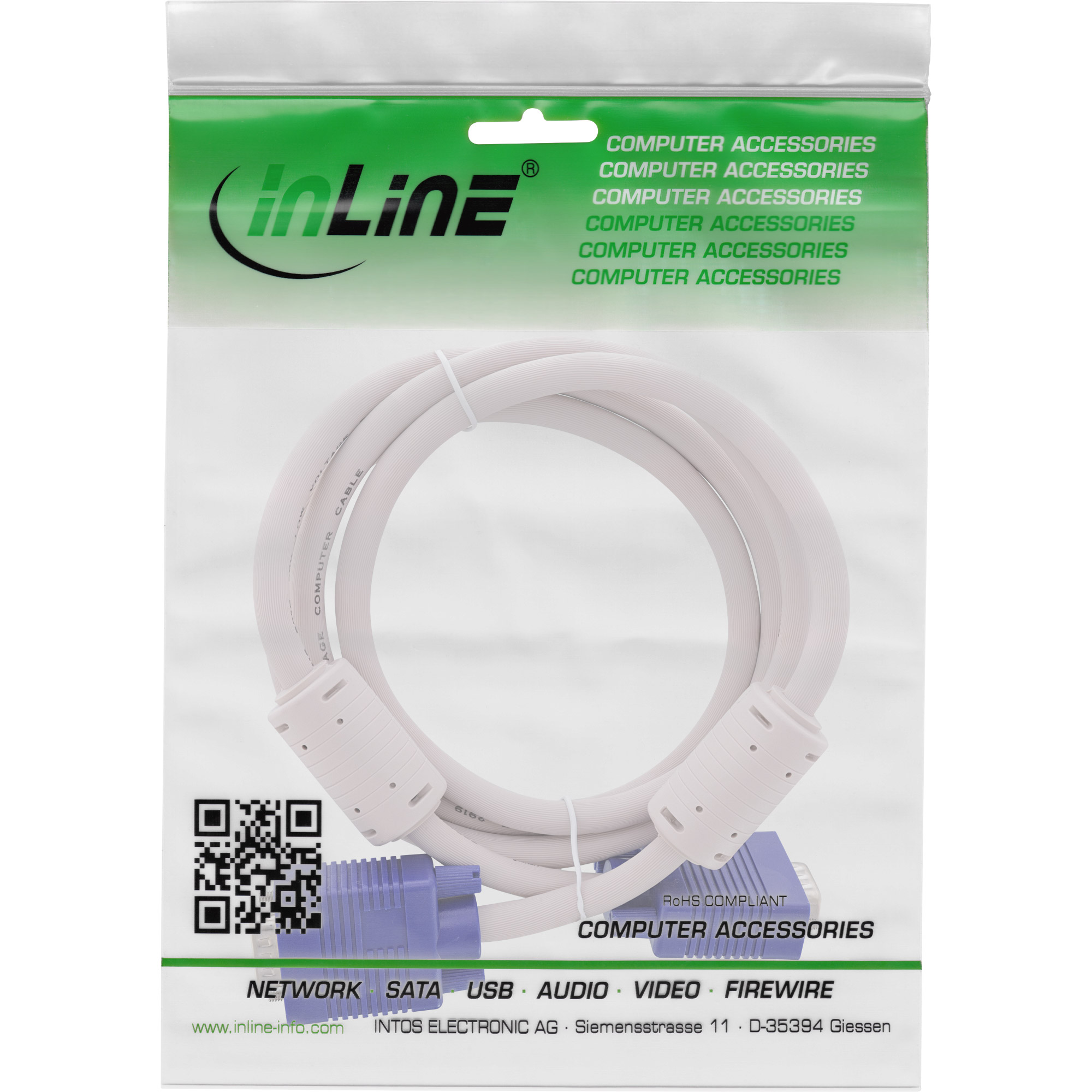 InLine VGA-Kabel, HD-15 Stecker/Stecker ohne Pin 9, 0,5 m, Beige