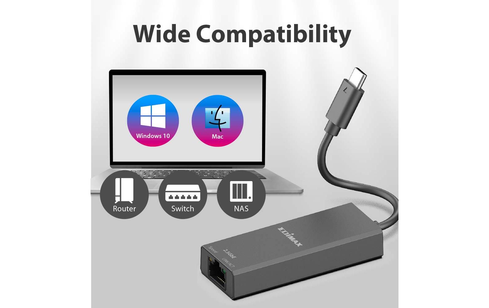 Edimax EU-4307 V2 USB-C 3.1 Netzwerkadapter 2.5 Gbit/s Schwarz