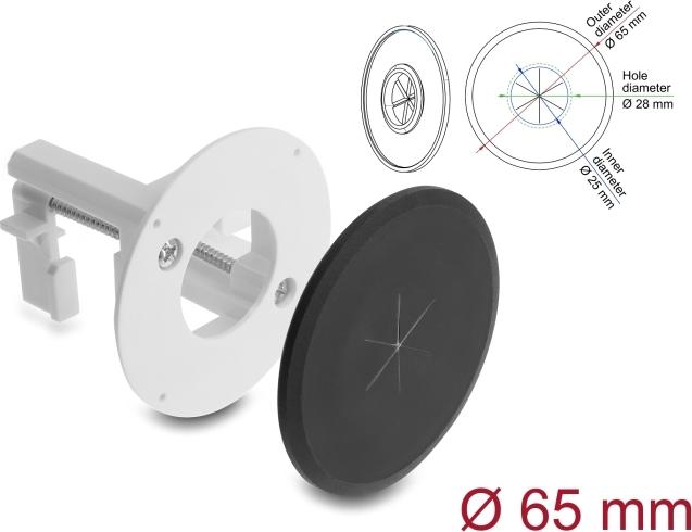 Delock Silikon Kabeldurchführung rund Ø 65 mm zur Wandmontage / Tischmontage weiß / schwarz (91408)