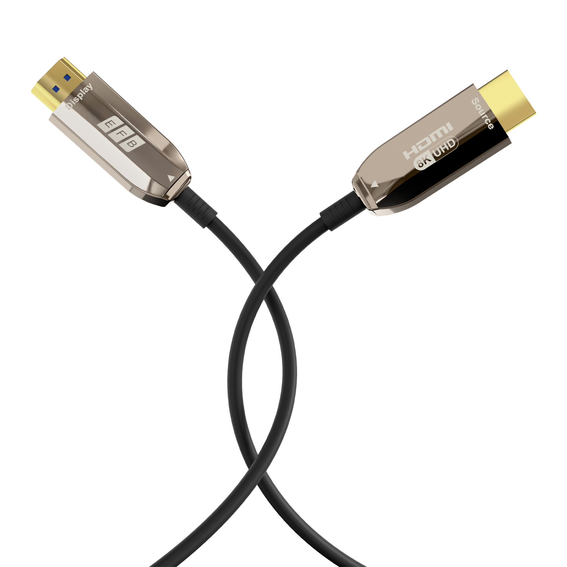 EFB Elektronik HDMI-21-00006 HDMI-Glasfaserkabel, AOC aktiv, 10 m, HDMI 2.1a, 48 Gbit/s, Schwarz, Edelstahl