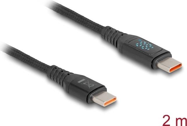 DeLOCK USB 2.0 Schnelladekabel USB Type-C™ Stecker zu Stecker PD 3.1 140 W mit Leistungsanzeige 1,20 m (88136)