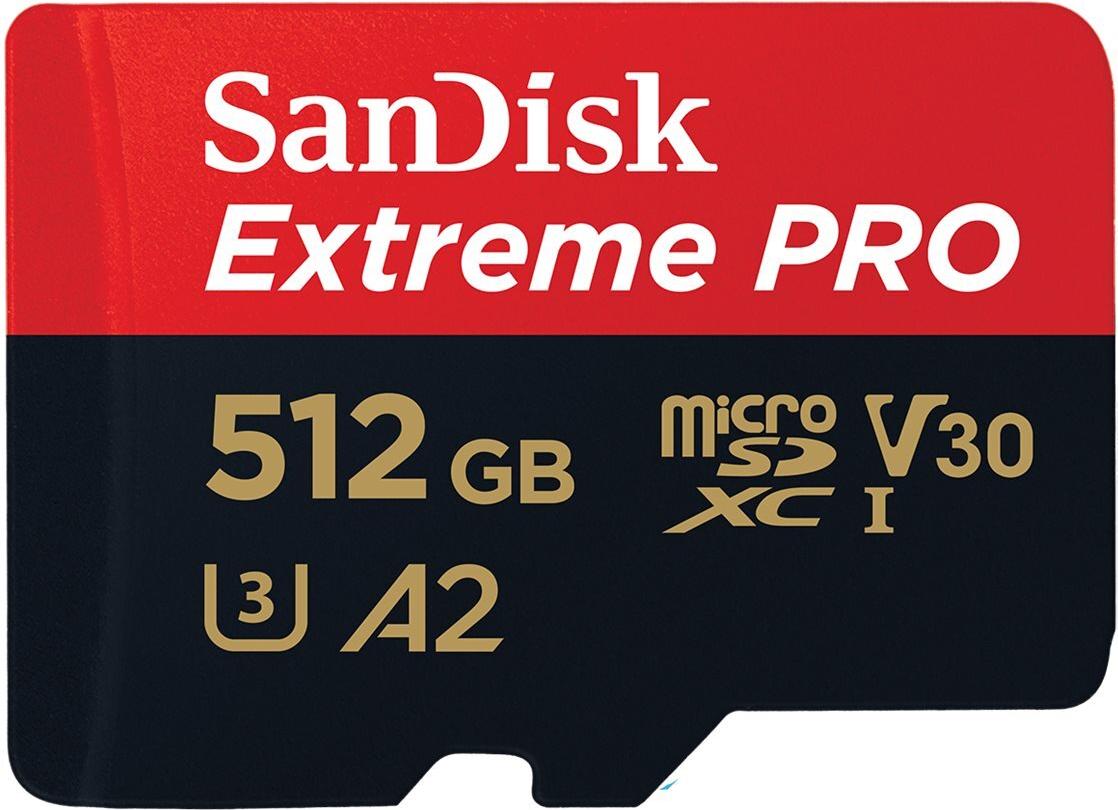 SanDisk Extreme PRO microSDXC 512 GB A2 V30 UHS-I U3 bis 200 MB/s Schwarz, Rot